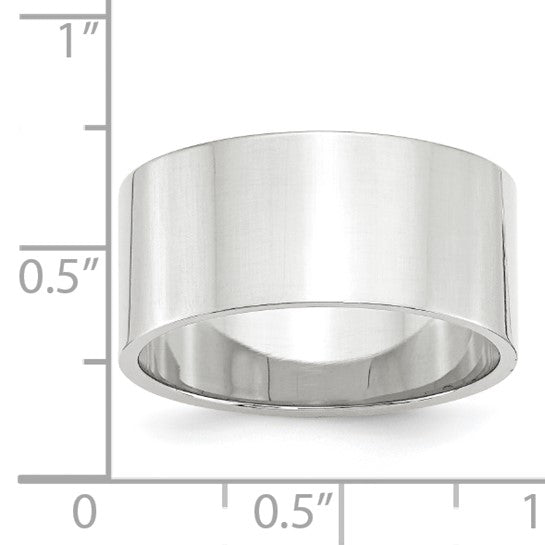 14kt White Gold 10mm Lightweight Flat Wedding Band Size 6