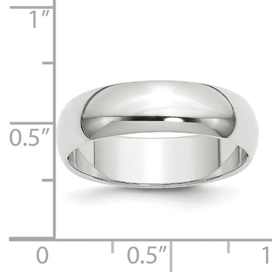 14kt White Gold 6mm Half-Round Wedding Band Size 9.5