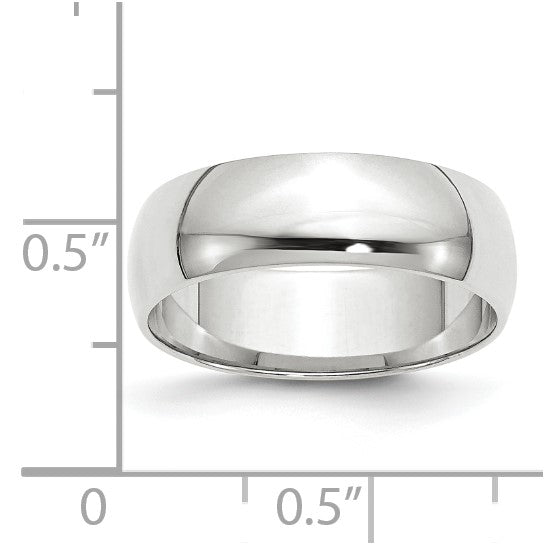 14kt White Gold 6mm Lightweight Half Round Wedding Band Size 8