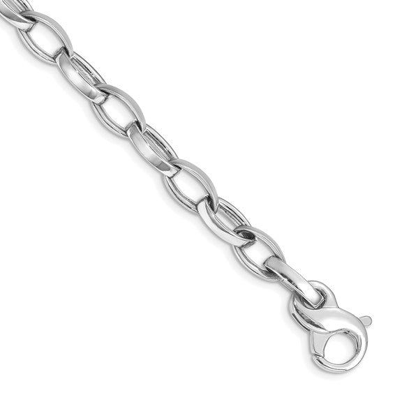 14KT White Gold 8.5 inch 6.6mm Hand Polished and Satin Fancy Link with Fancy Lobster Clasp Bracelet