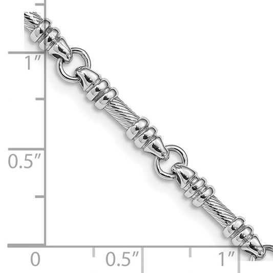 14KT White Gold 8 inch 3.5mm Hand Polished and Textured Fancy Link with Fancy Lobster Clasp Bracelet
