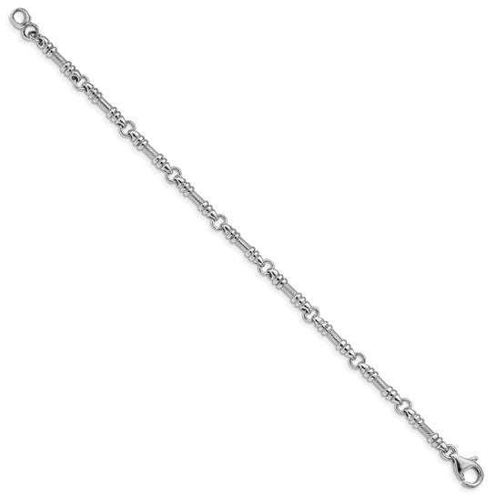 14KT White Gold 7 inch 3.5mm Hand Polished and Textured Fancy Link with Fancy Lobster Clasp Bracelet