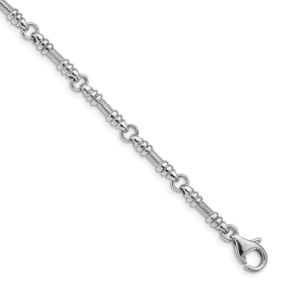 14KT White Gold 7 inch 3.5mm Hand Polished and Textured Fancy Link with Fancy Lobster Clasp Bracelet