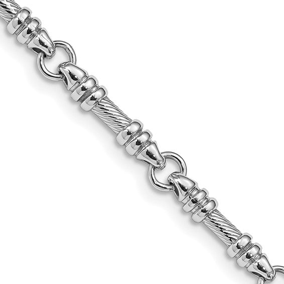 14KT White Gold 8 inch 3.5mm Hand Polished and Textured Fancy Link with Fancy Lobster Clasp Bracelet