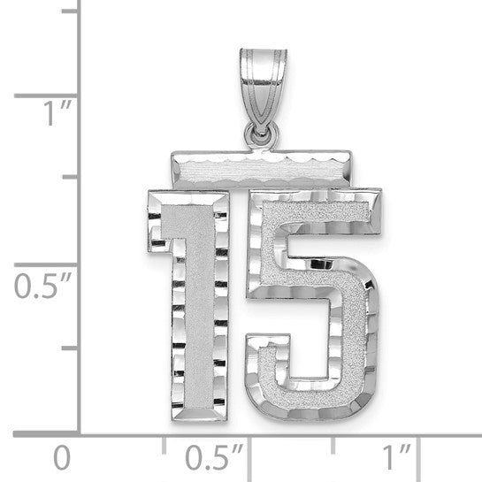14kt White Gold Large Brushed  Diamond-cut Number 15 Charm