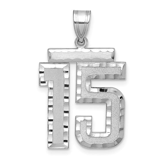 14kt White Gold Large Brushed  Diamond-cut Number 15 Charm