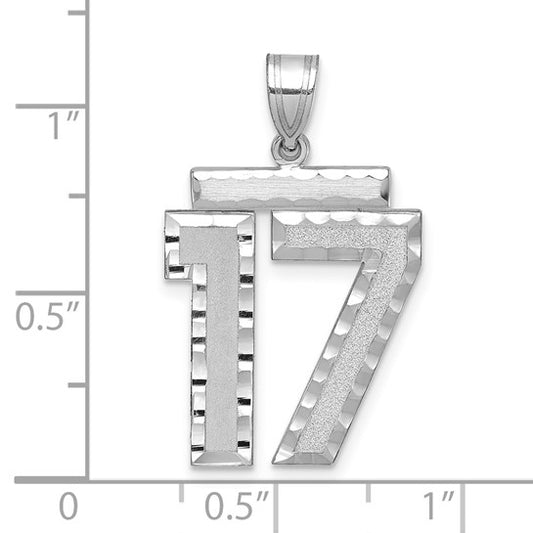 14kt White Gold Large Brushed Diamond-cut Number 17 Charm