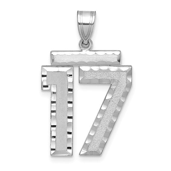 14kt White Gold Large Brushed Diamond-cut Number 17 Charm