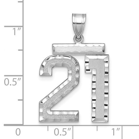 14kt White Gold Large Brushed Diamond-cut Number 21 Charm