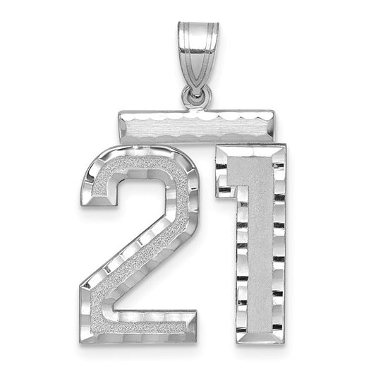 14kt White Gold Large Brushed Diamond-cut Number 21 Charm
