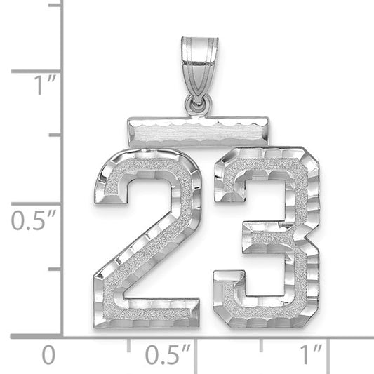 14kt White Gold Large Brushed Diamond-cut Number 23 Charm