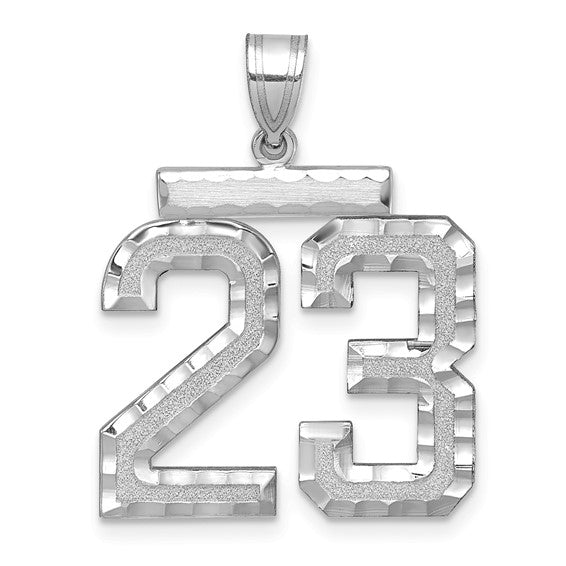 14kt White Gold Large Brushed Diamond-cut Number 23 Charm