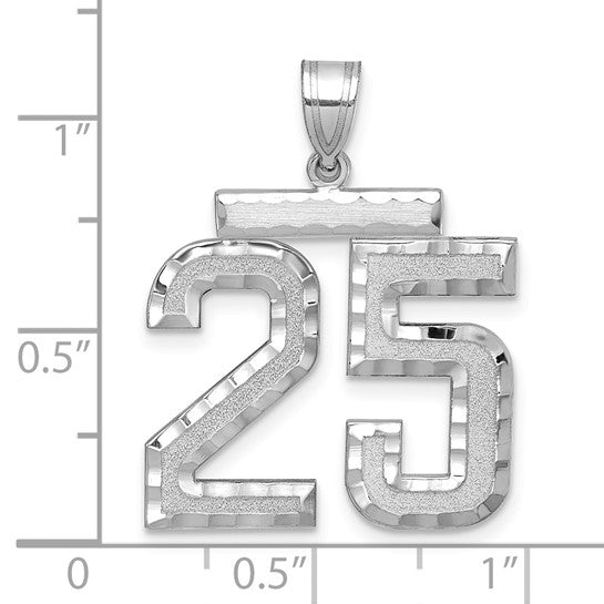 14kt white gold Large Brushed Diamond-cut Number 25 Charm