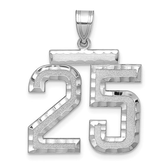14kt white gold Large Brushed Diamond-cut Number 25 Charm