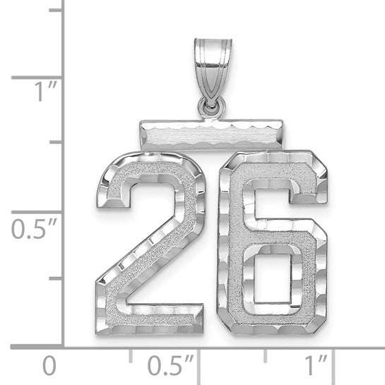 14kt white gold Large Brushed Diamond-cut Number 26 Charm