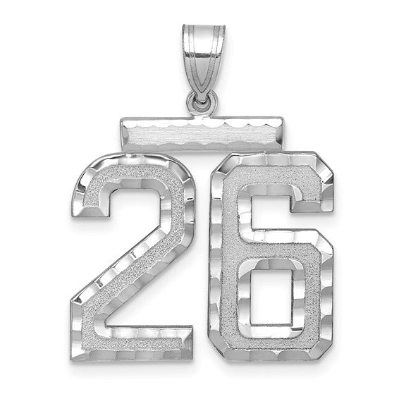 14kt white gold Large Brushed Diamond-cut Number 26 Charm