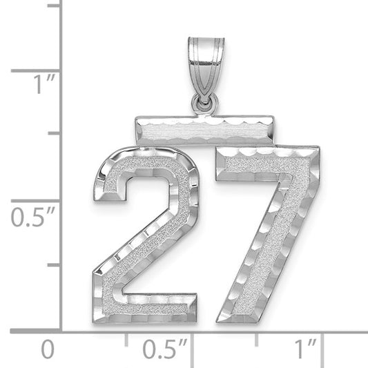 14kt white gold Large Brushed  Diamond-cut Number 27 Charm