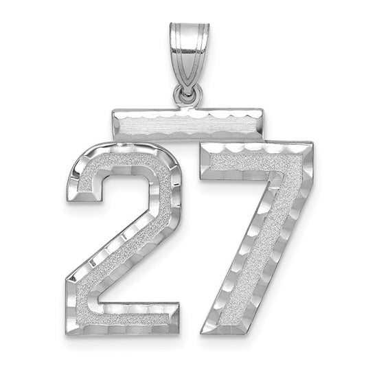 14kt white gold Large Brushed  Diamond-cut Number 27 Charm