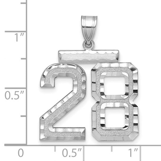 14kt White Gold Large Brushed  Diamond-cut Number 28 Charm