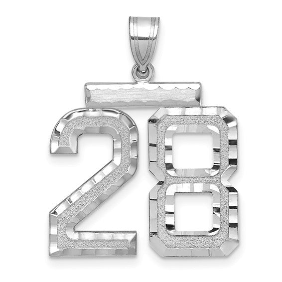 14kt White Gold Large Brushed  Diamond-cut Number 28 Charm