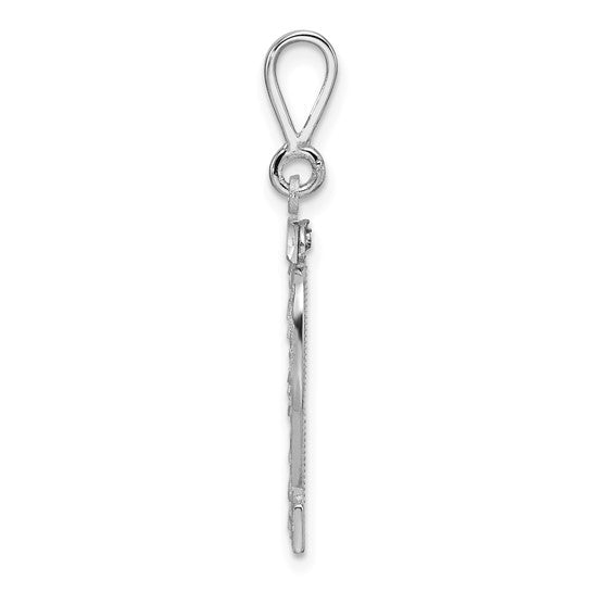 14kt White Gold Large Brushed Diamond-cut Number 32 Charm