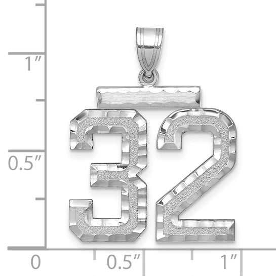 14kt White Gold Large Brushed Diamond-cut Number 32 Charm
