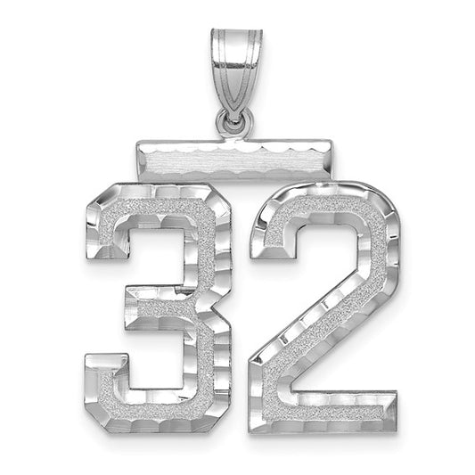 14kt White Gold Large Brushed Diamond-cut Number 32 Charm