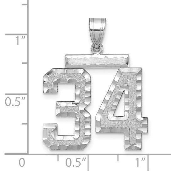 14kt White Gold Large Brushed Diamond-cut Number 34 Charm
