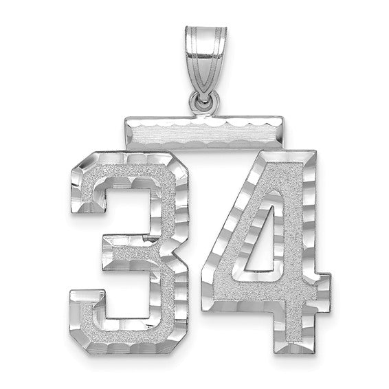 14kt White Gold Large Brushed Diamond-cut Number 34 Charm