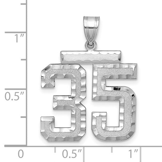 14kt White Gold Large Brushed Diamond-cut Number 35 Charm