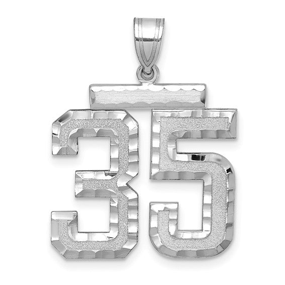 14kt White Gold Large Brushed Diamond-cut Number 35 Charm
