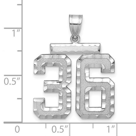 14kt White Gold Large Brushed Diamond-cut Number 36 Charm