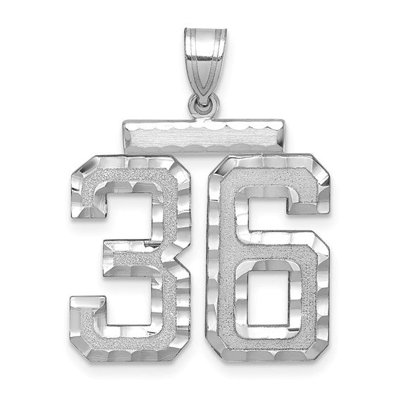 14kt White Gold Large Brushed Diamond-cut Number 36 Charm