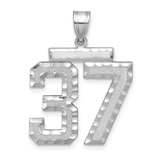 14kt White Gold Large Brushed Diamond-cut Number 37 Charm