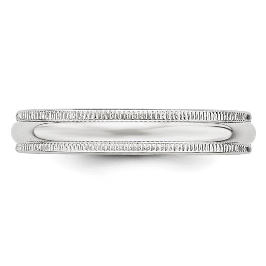 14kt White Gold 4mm Milgrain Half Round Wedding Band Size 10.5