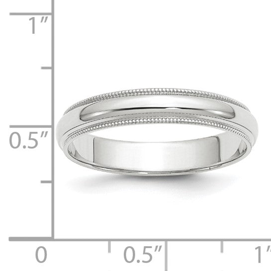 14kt White Gold 4mm Milgrain Half Round Wedding Band Size 10.5