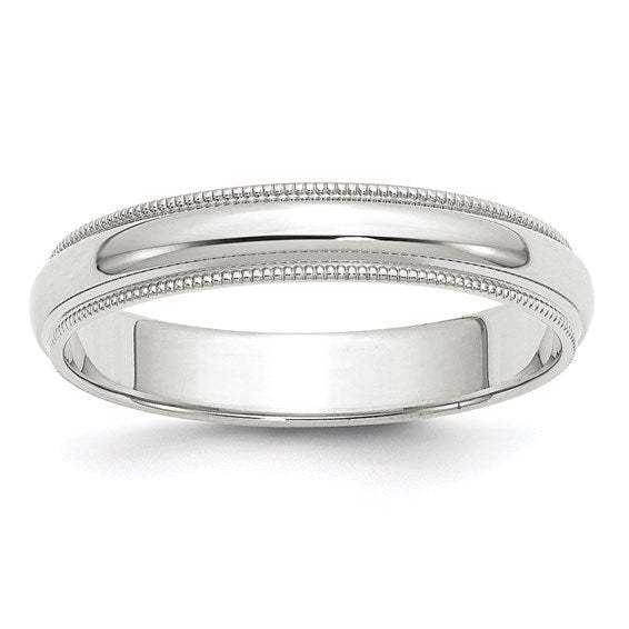 14kt White Gold 4mm Milgrain Half Round Wedding Band Size 10.5