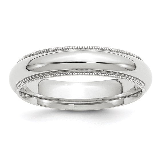 10kt White Gold 5mm Milgrain Half Round Comfort Fit Wedding Band Size 9