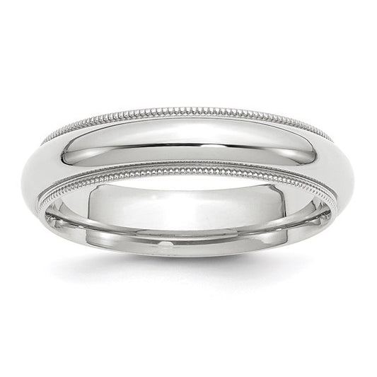 10kt White Gold 5mm Milgrain Half Round Comfort Fit Wedding Band Size 9