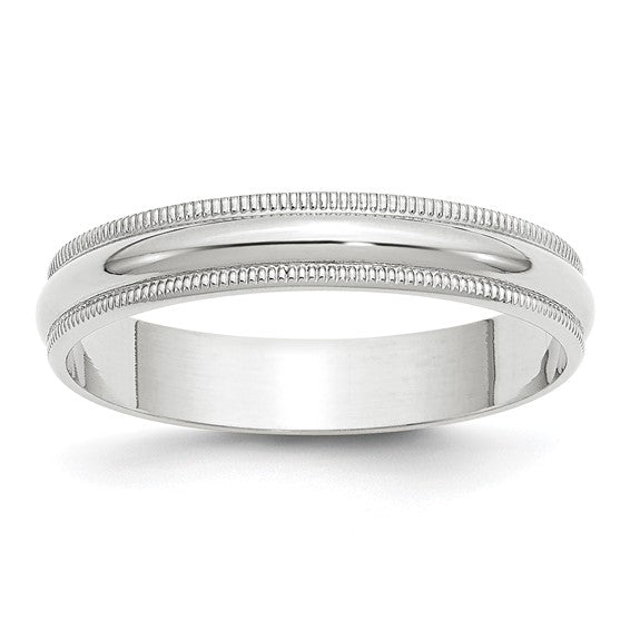 14kt White Gold 4mm Lightweight Milgrain Half Round Wedding Band Size 10