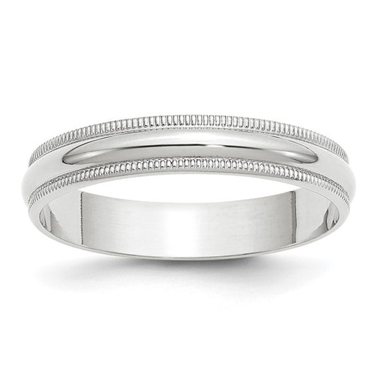 14kt White Gold 4mm Lightweight Milgrain Half Round Wedding Band Size 9.5
