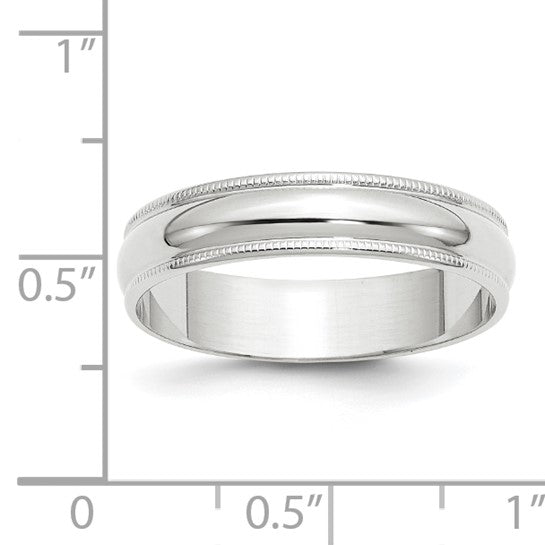 14kt White Gold 5mm Lightweight Milgrain Half Round Wedding Band Size 13.5