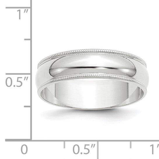 14kt White Gold 6mm Lightweight Milgrain Half Round Wedding Band Size 9