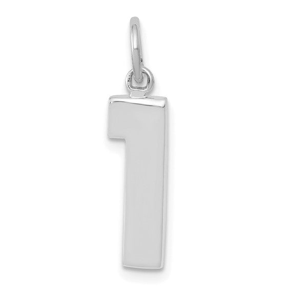 14kt White Gold  Medium Polished Number 1 Charm