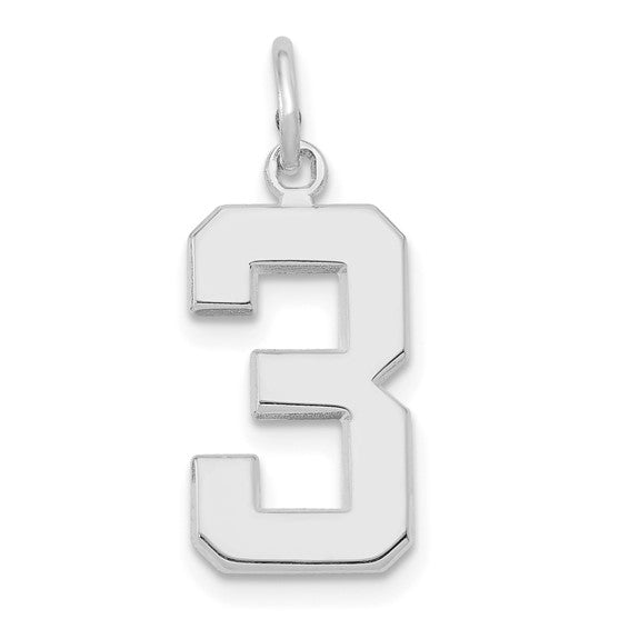 14kt White Gold  Medium Polished Number 3 Charm