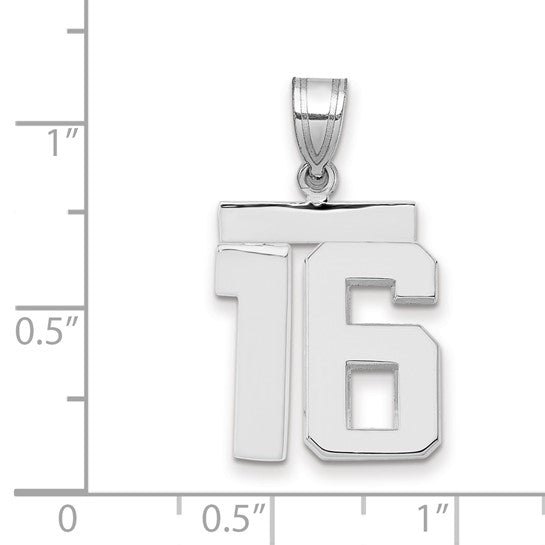 14kt White Gold Medium Polished Number 16 Charm