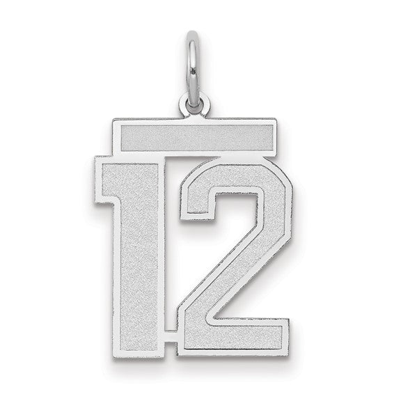 14kt white gold Medium Satin Number 12 Charm