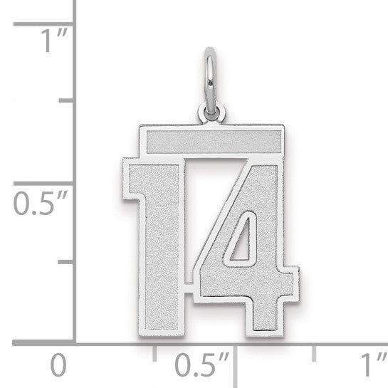 14kt White Gold Medium Satin Number 14 Charm