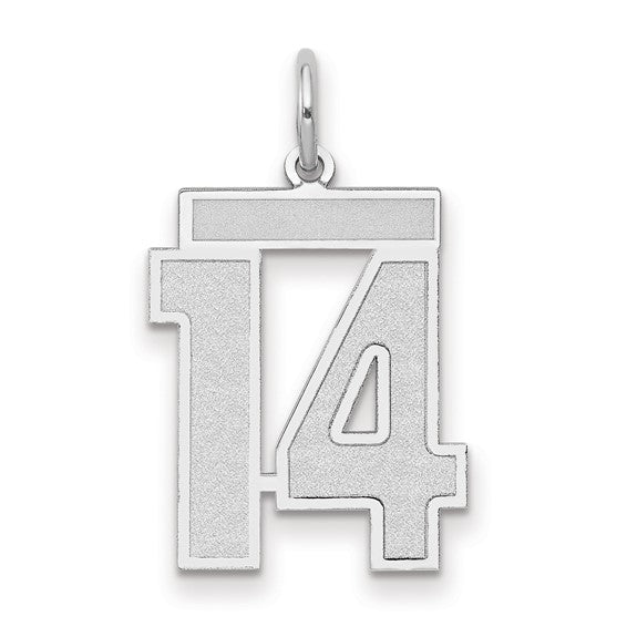 14kt White Gold Medium Satin Number 14 Charm