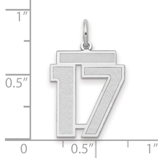 14kt White Gold Medium Satin Number 17 Charm